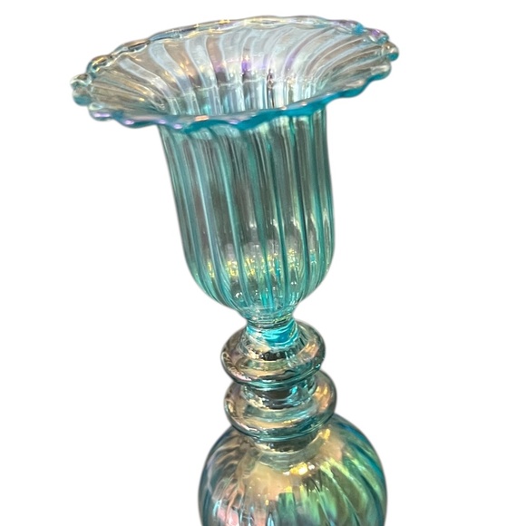 LARGE EGYPTIAN‎ REVIVAL CANDLESTICK LIGHT BLUE SHINY / LiIGHT GLASS - Picture 6 of 11